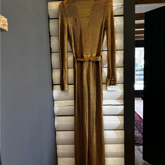 Missoni Metallic Knit Wrap Jumpsuit Gold Lurex Wide Leg Plunge Size 38 NWT Italy - Picture 14 of 16